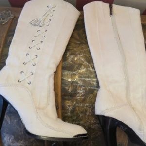 Real WHITE PONY FUR boots high heel laces up the sides Donald Pliner Anita style